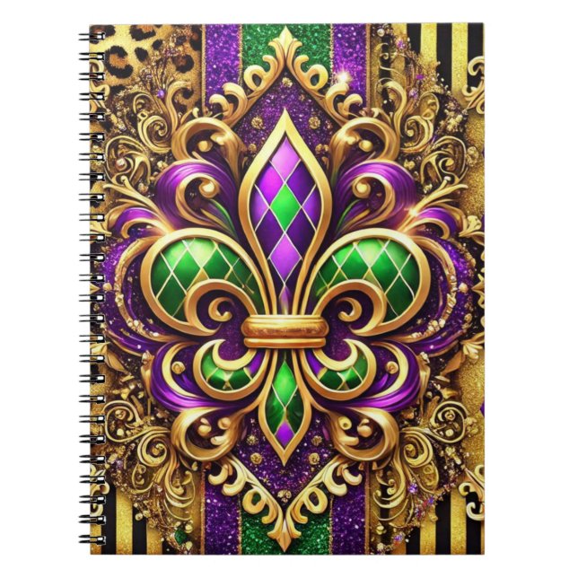 CUADERNO PURPLE VERDE ORO MARDI GRAS FLEUR DE LIS (Frente)