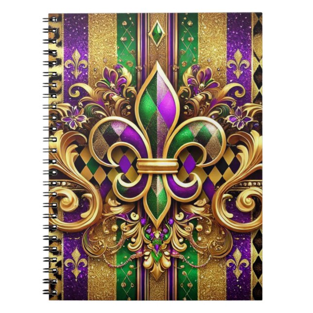 CUADERNO PURPLE VERDE ORO MARDI GRAS FLEUR DE LIS (Frente)
