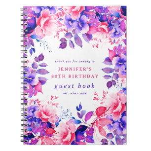 Cuaderno Púrpura acuarela Floral 80 cumpleaños libro de inv