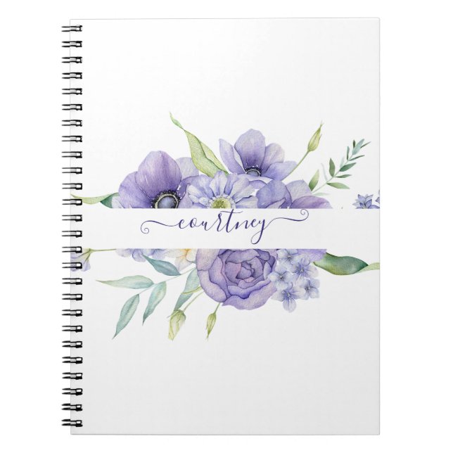 Cuaderno Púrpura acuarela floral personalizada (Frente)