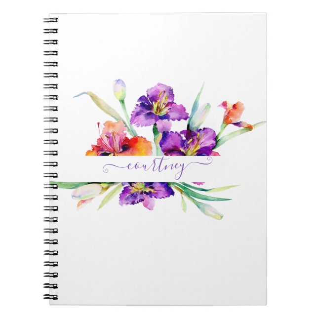 Cuaderno Púrpura acuarela Iris personalizado (Frente)