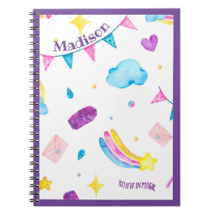 Cuaderno Púrpura Arcoiris Personaliza el nombre Girly Cute