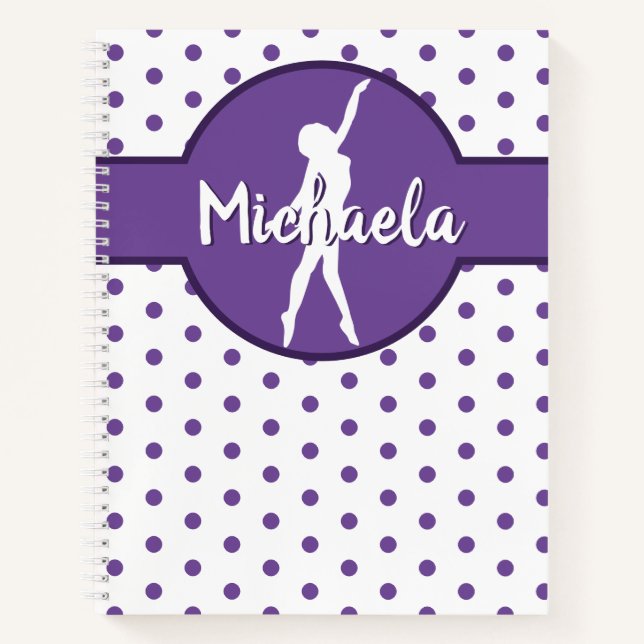 Cuaderno Púrpura Danza Ballerina Gimnasia Nombre Punto Polk (Anverso)
