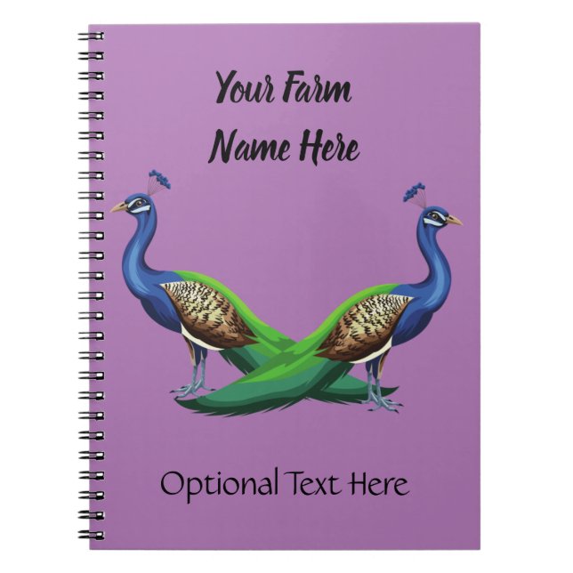 Cuaderno Púrpura de granja de pavo real azul personalizada (Frente)