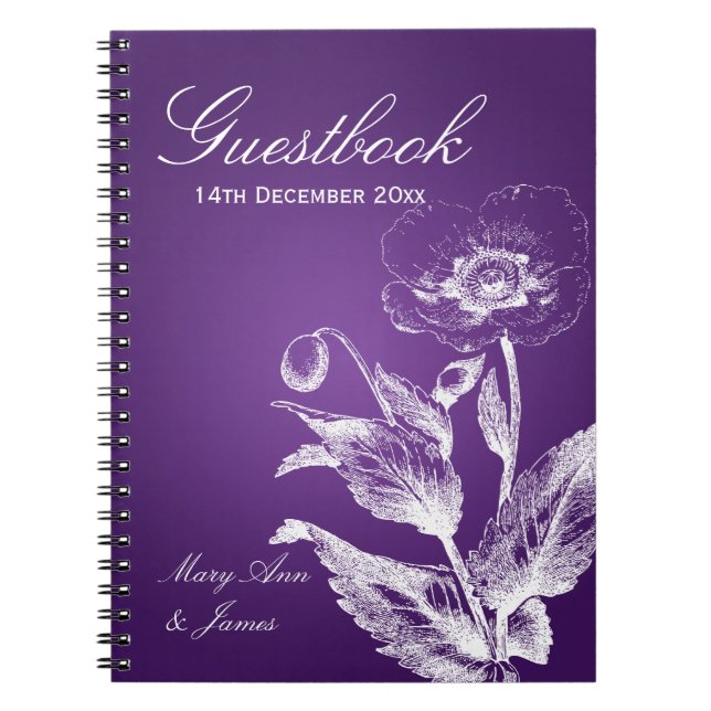 Cuaderno Púrpura de la amapola del Guestbook de la boda (Frente)