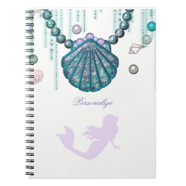 Cuaderno Púrpura Mermaid Beach Bling Glam Sparkle Personali (Frente)