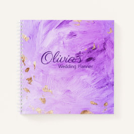 Cuaderno Púrpura Oro Abstracto Nombre Planificador de Bodas