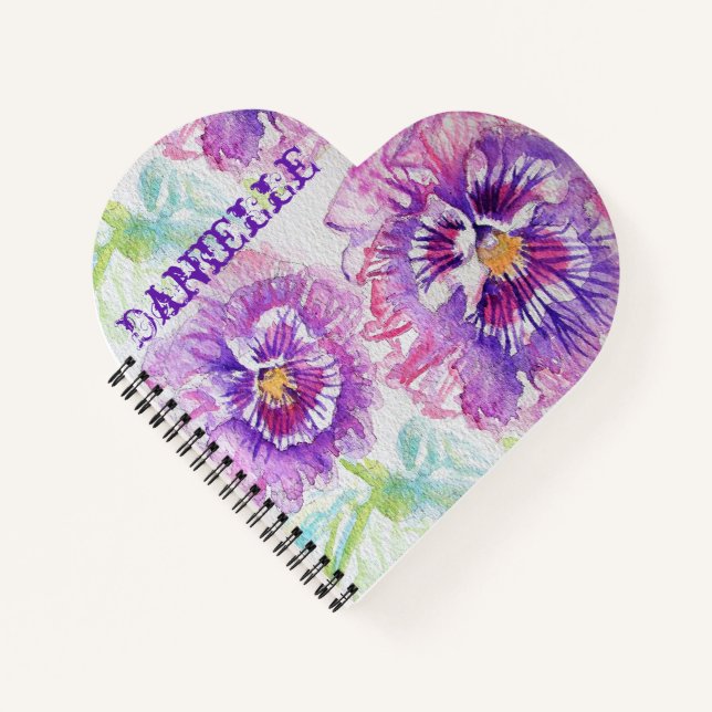 Cuaderno Púrpura Pansies te aman Pansy floral Name (Anverso)