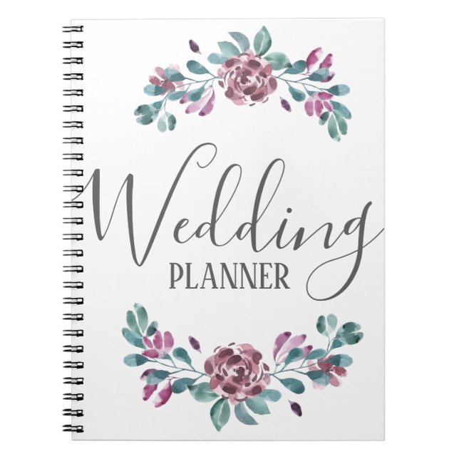 Cuaderno Púrpura peonía acuarela floral Wedner Planner (Frente)