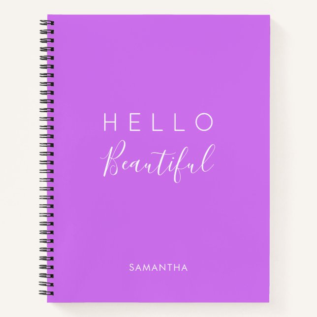 Cuaderno Púrpura Personalizada/ Hola Hermosa (Anverso)
