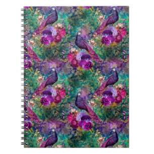 Cuaderno Púrpura Pink Peacock Floral