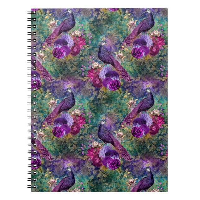 Cuaderno Púrpura Pink Peacock Floral (Frente)