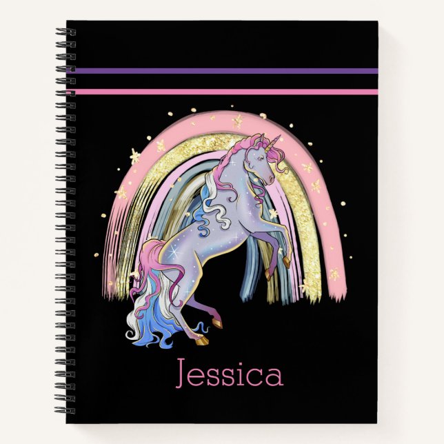 Cuaderno Púrpura rosa de Rainbow Unicornio (Anverso)