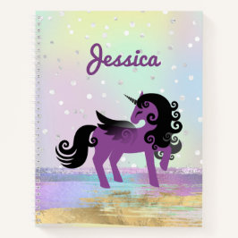 Cuaderno Púrpura unicornio en una nube de Purpurinas Pastel
