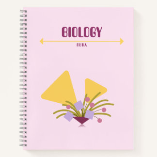Cuaderno púrpura y amarillo con flores geométricas