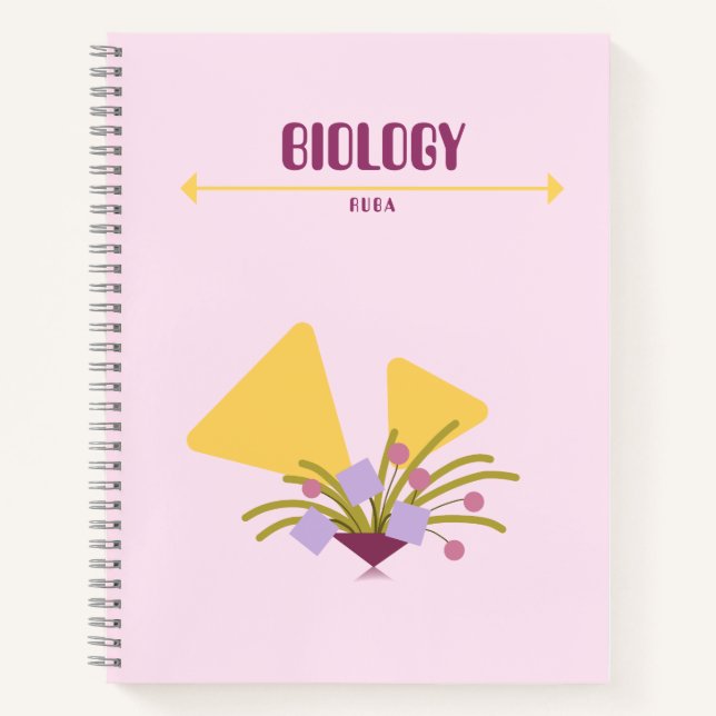Cuaderno púrpura y amarillo con flores geométricas (Anverso)