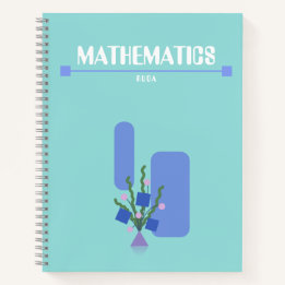 Cuaderno púrpura y azul con flores geométricas