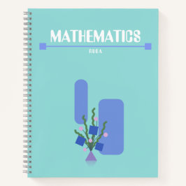Cuaderno púrpura y azul con flores geométricas