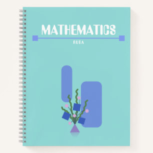 Cuaderno púrpura y azul con flores geométricas