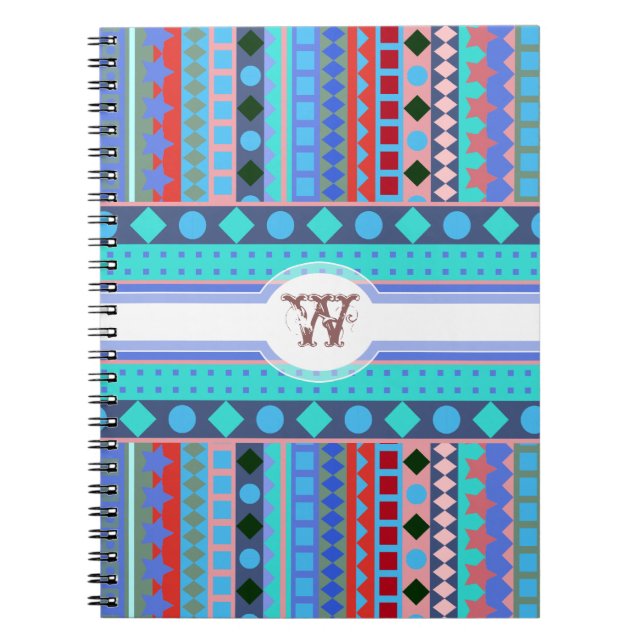 Cuaderno Púrpura y modelo tribal de las rayas del zigzag (Frente)