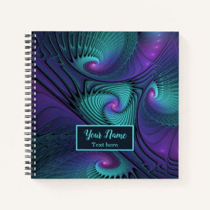 Cuaderno Púrpura y Turquesa, nombre fractal abstracto moder