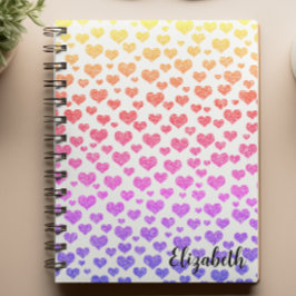 Cuaderno Purpurina arcoiris corazón brillante Personalizado