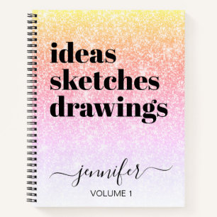 Cuaderno Purpurina Arcoiris Girona Rosa Tu Nombre Sketchboo