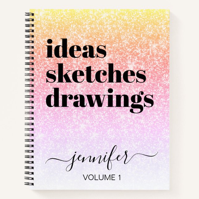 Cuaderno Purpurina Arcoiris Girona Rosa Tu Nombre Sketchboo (Anverso)