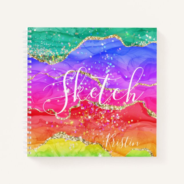 Cuaderno Purpurina arcoiris Resumen tu nombre Sketchbook (Anverso)