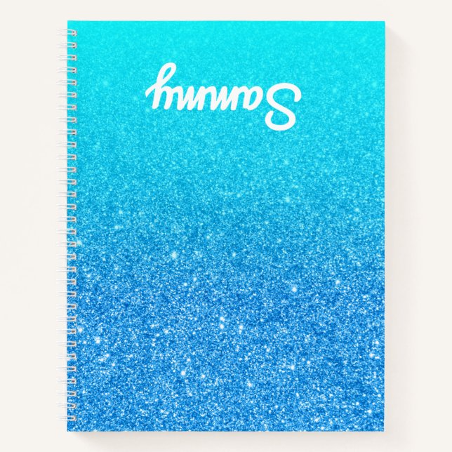 Cuaderno Purpurina Azul Aqua Ombre A La Izquierda (Anverso)