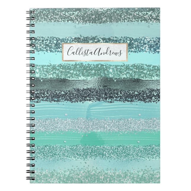 Cuaderno Purpurina azul azul verde Aquamarine Brochas de br (Frente)