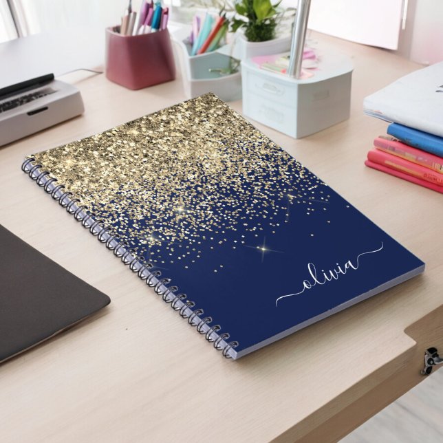 Cuaderno Purpurina azul de la marina de oro guión Monograma (Subido por el creador)