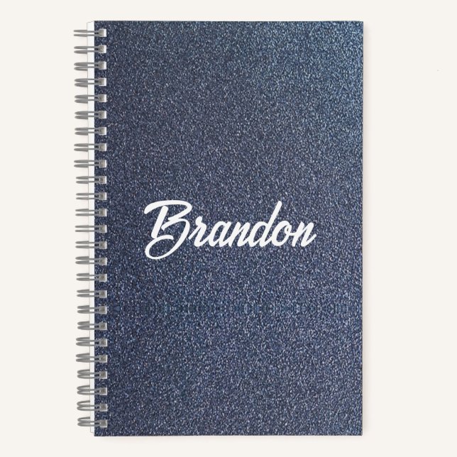 Cuaderno Purpurina azul de nombre personalizado (Anverso)