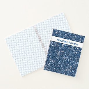 Cuaderno Purpurina Azul Faux Textura Aspecto Con Texto Pers