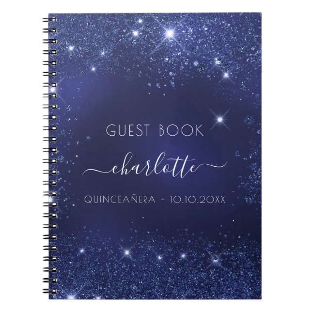 Cuaderno Purpurina azul marino Quinceanera (Frente)