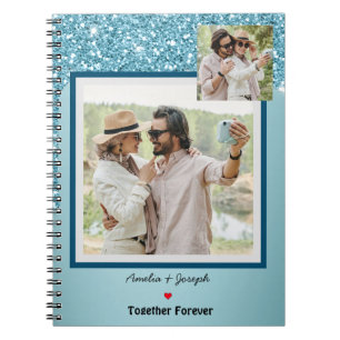 Cuaderno Purpurina azul moderno Personalizado de amor foto