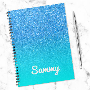 Cuaderno Purpurina azul y Aqua Ombre personalizado