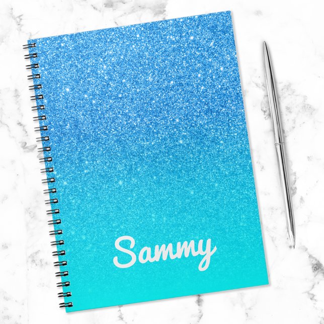 Cuaderno Purpurina azul y Aqua Ombre personalizado (Subido por el creador)