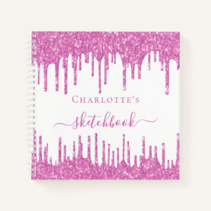 Cuaderno Purpurina blanco rosado de Sketchbook gotea nombre