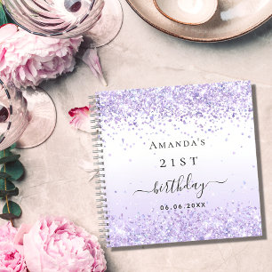 Cuaderno Purpurina blanco violeta de la fiesta de cumpleaño