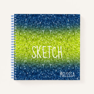 Cuaderno Purpurina Blue Lime Ombre Monograma Notebo