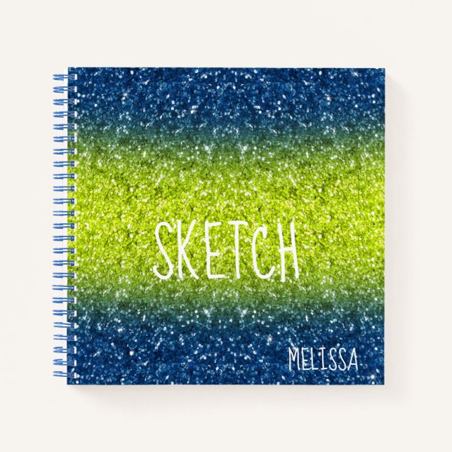 Cuaderno Purpurina Blue Lime Ombre Monograma Notebo (Anverso)