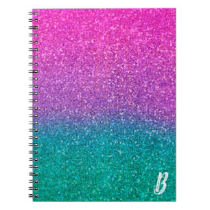 Cuaderno Purpurina brillante rosa turquesa azul y morado