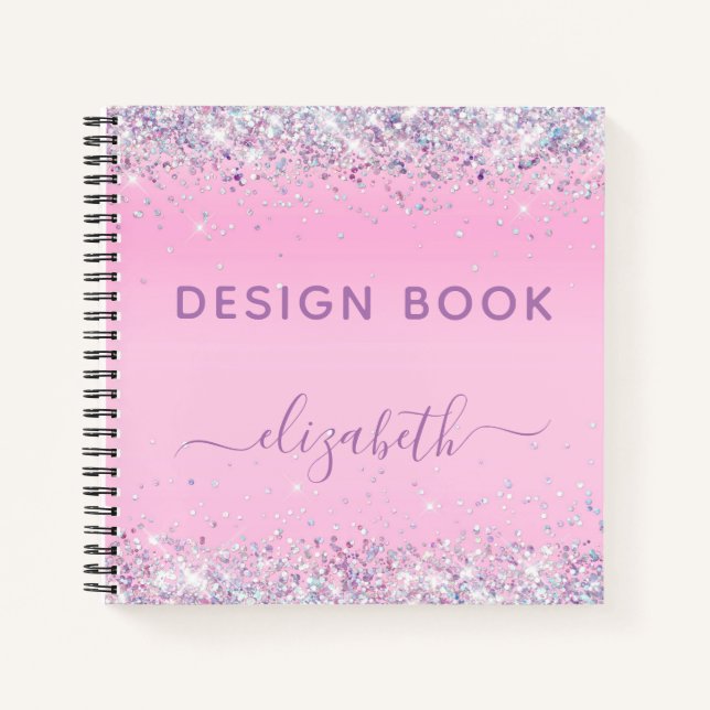 Cuaderno Purpurina Confetti Pink Monogram Sketch (Anverso)