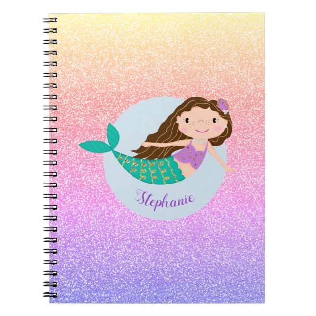 Cuaderno Purpurina de arcoiris con sirena suave personaliza (Frente)