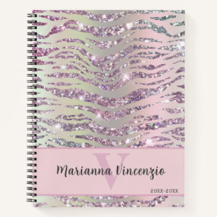 Cuaderno Purpurina de cebra de tigre rosado plateado