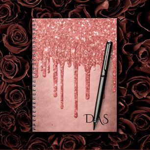 Cuaderno Purpurina de coral de goteo Monograma de la llov