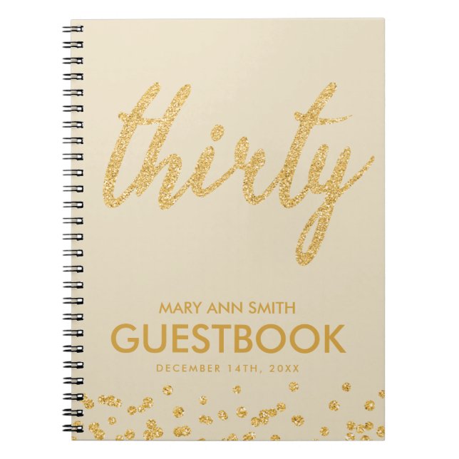 Cuaderno Purpurina de cumpleaños 30 Gold de Guestbook "Thir (Frente)
