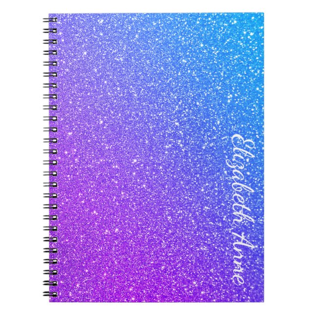 Cuaderno Purpurina de degradado de moda personalizado con n (Frente)