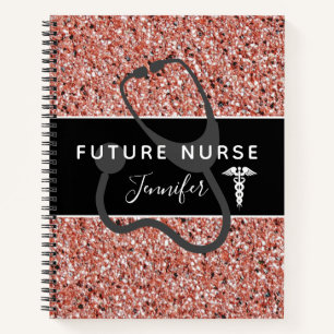 Cuaderno Purpurina de enfermería médica rosada personaliz